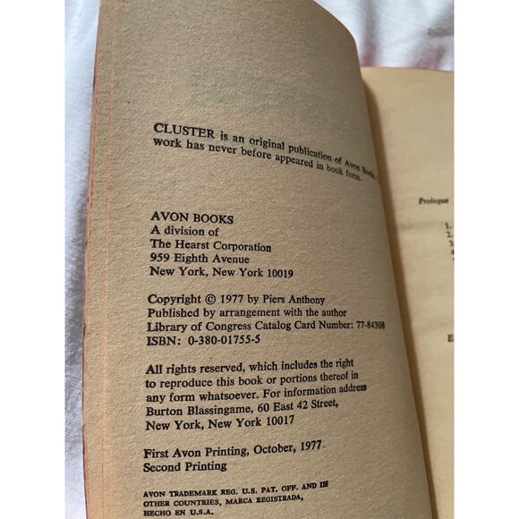 Cluster By Piers Anthony Paperback Sci-Fi Novel 1977 Avon Books Second Printing - Picture 5 of 12